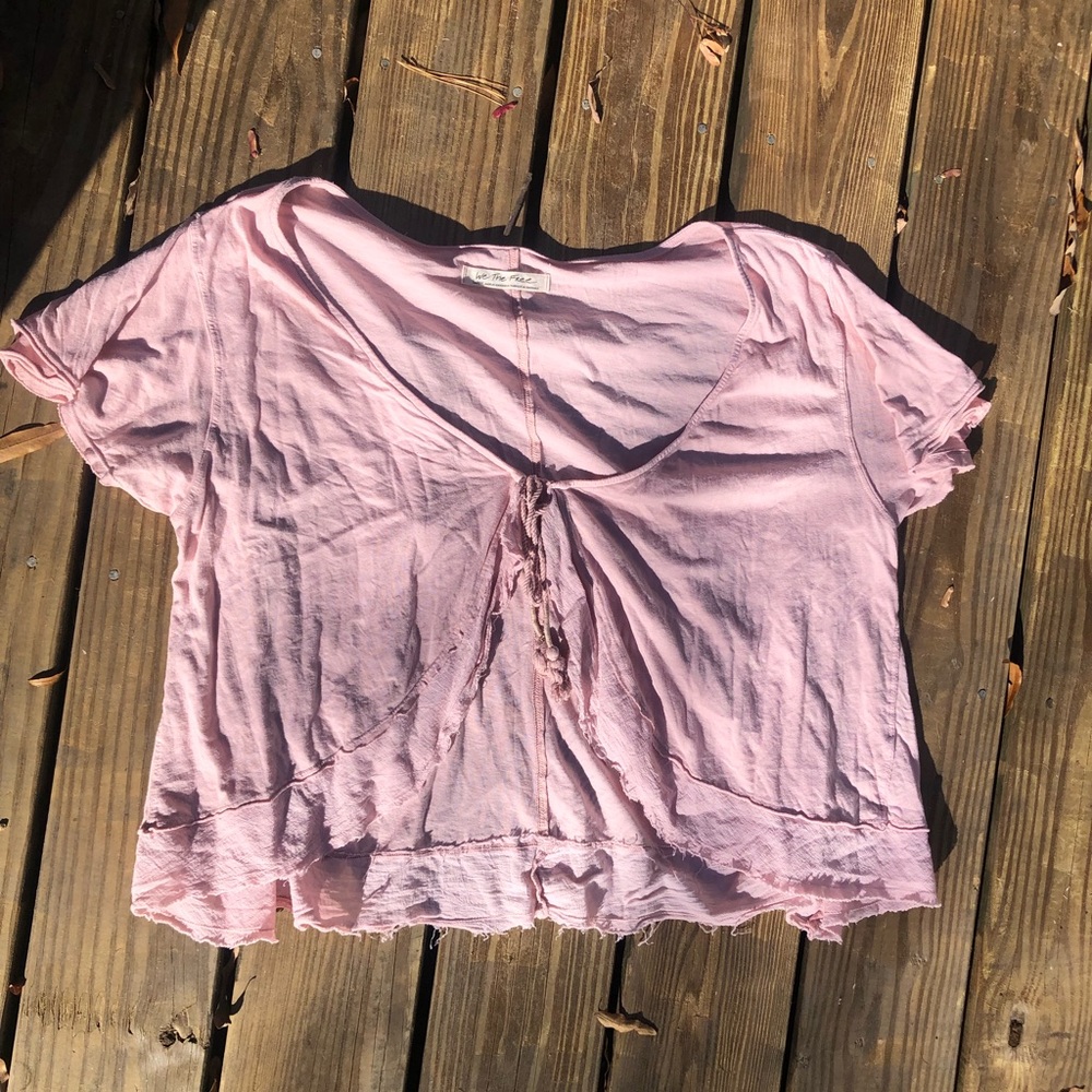 FREE PEOPLE Pink tie front top